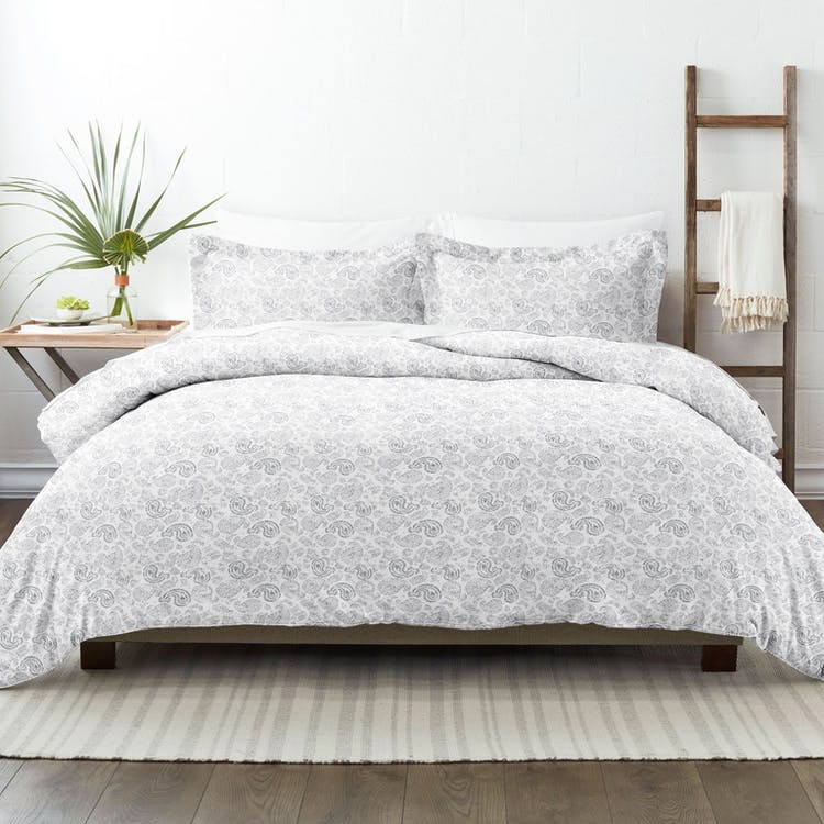 Twin Duvet Cover Sets - Paisley Print Light Gray 2 Piece 2