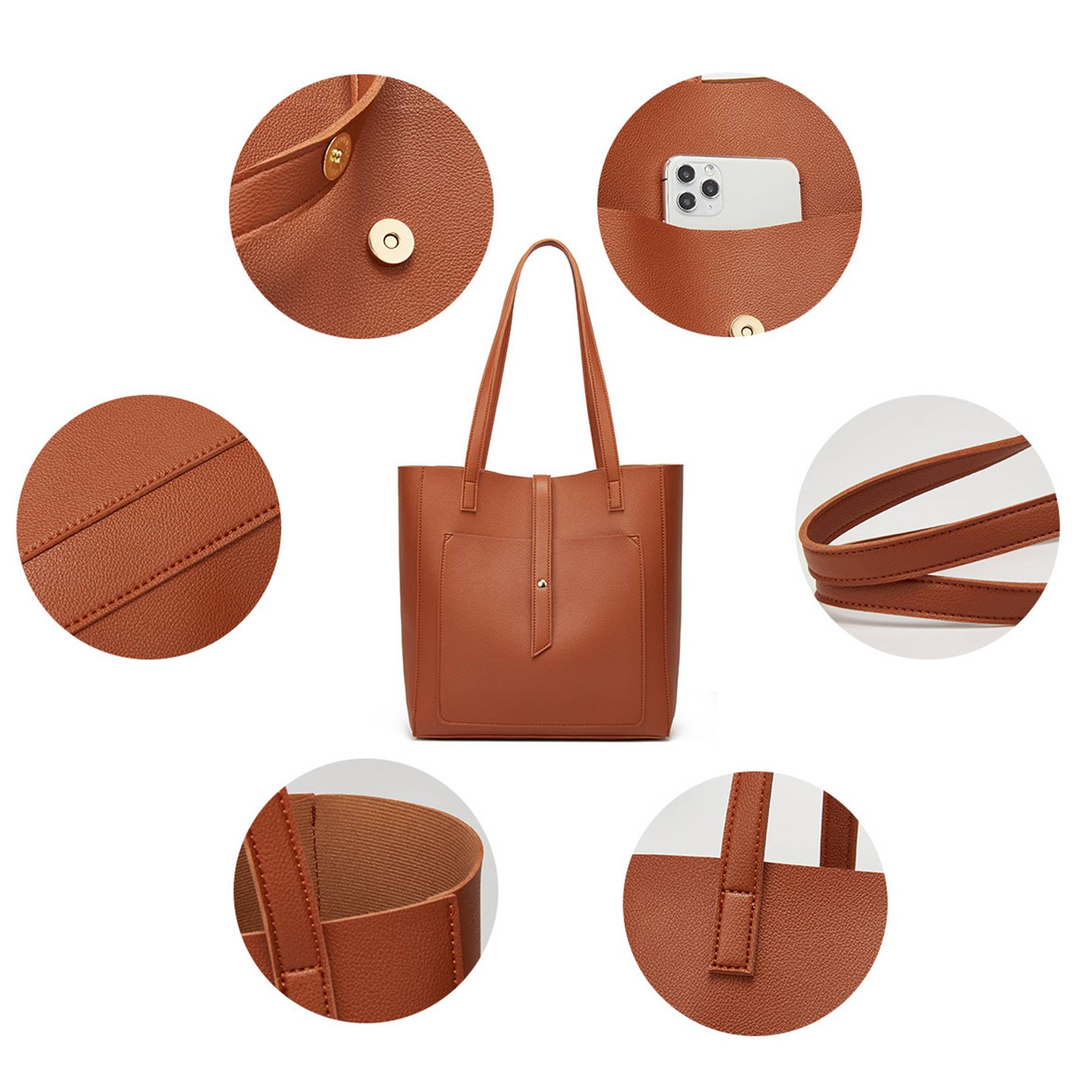 PU Simple solid color tote bag for women, custom tote bag with logo imprint 7