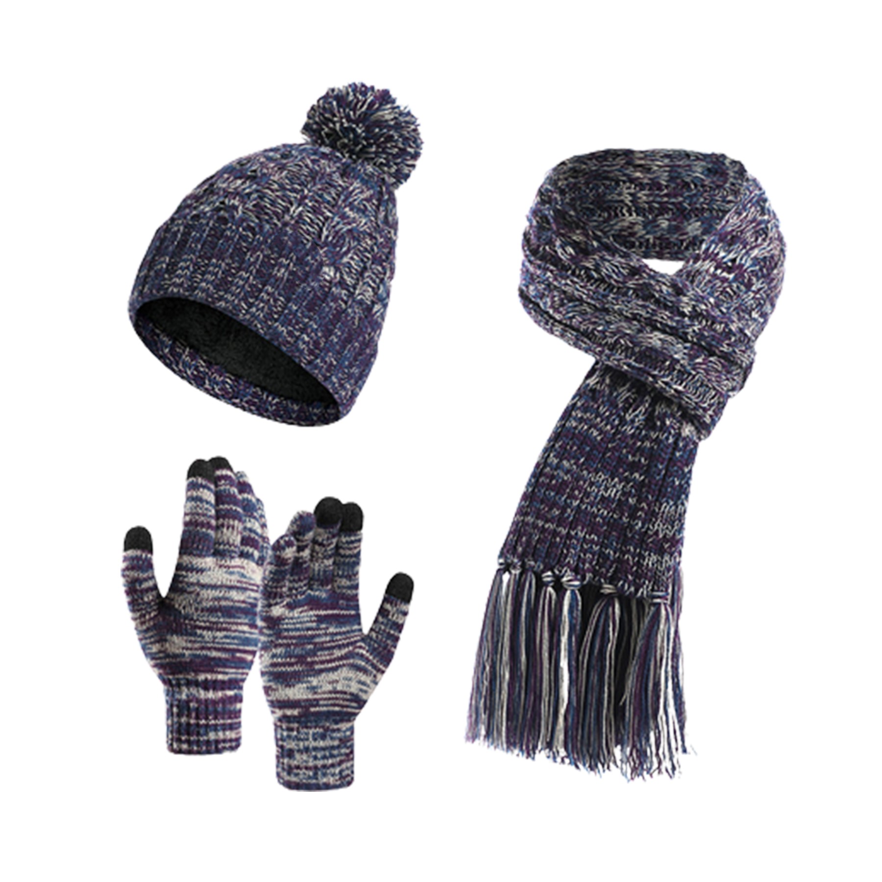 Winter Knit Beanie Hat 3 Pieces Set 2