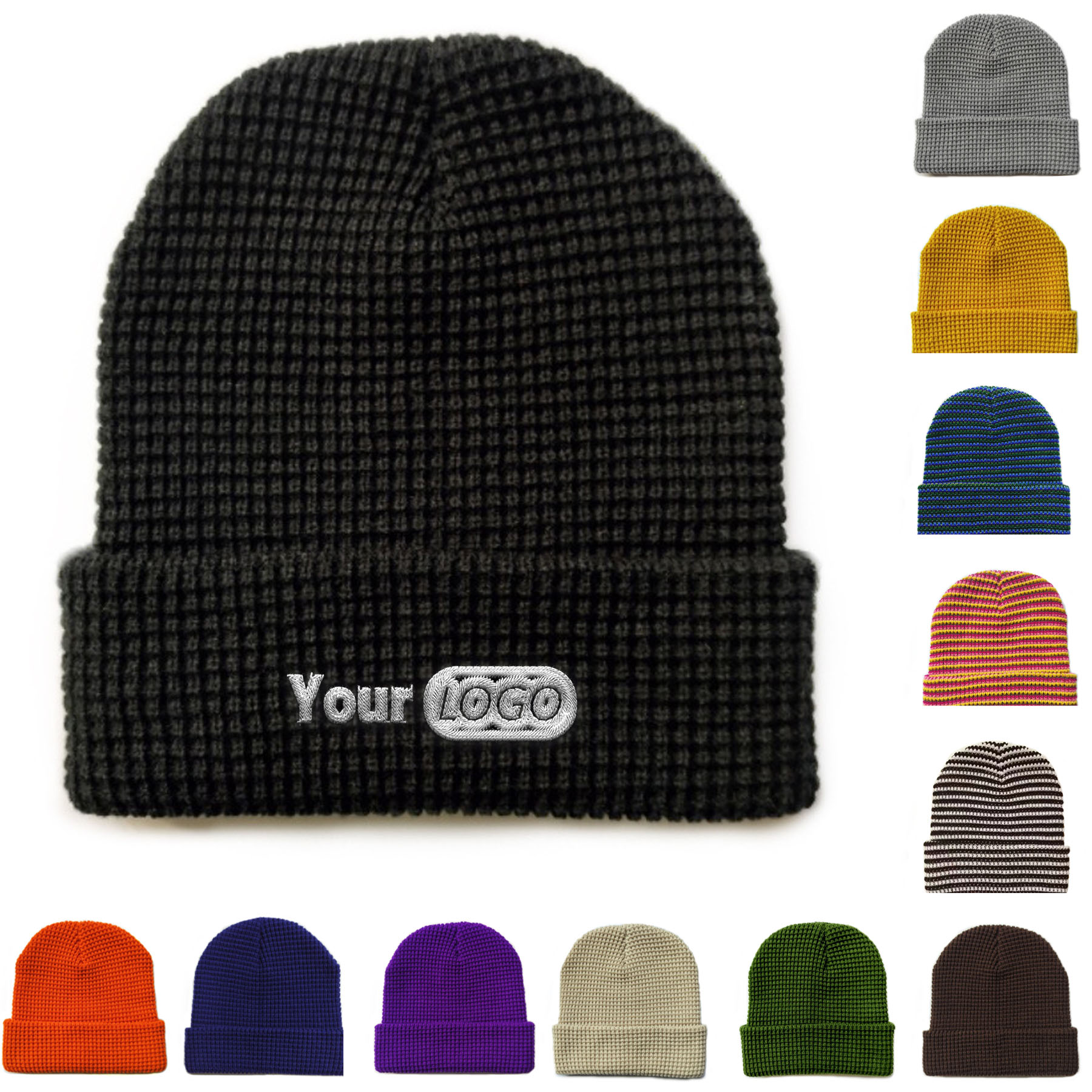 Solid Color Waffle Knit Hat 4