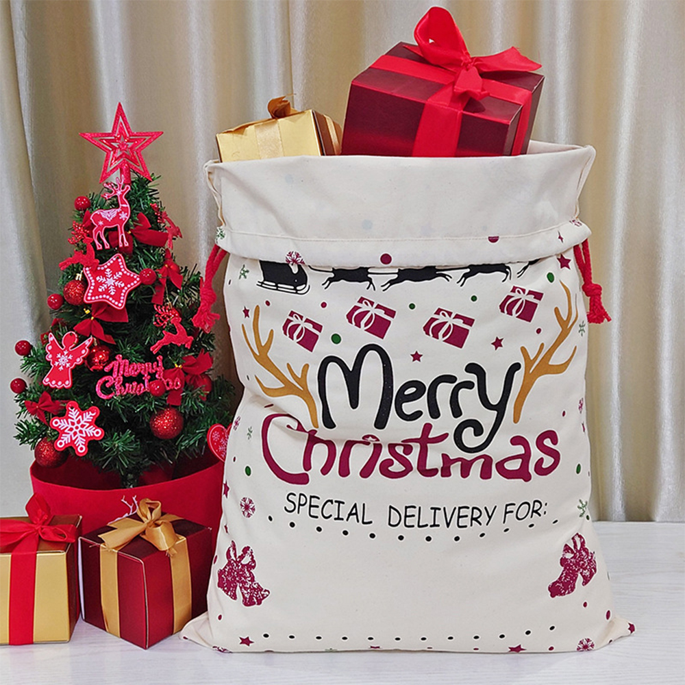 50x70CM Christmas Canvas Gift Bag Drawstring Bag 2