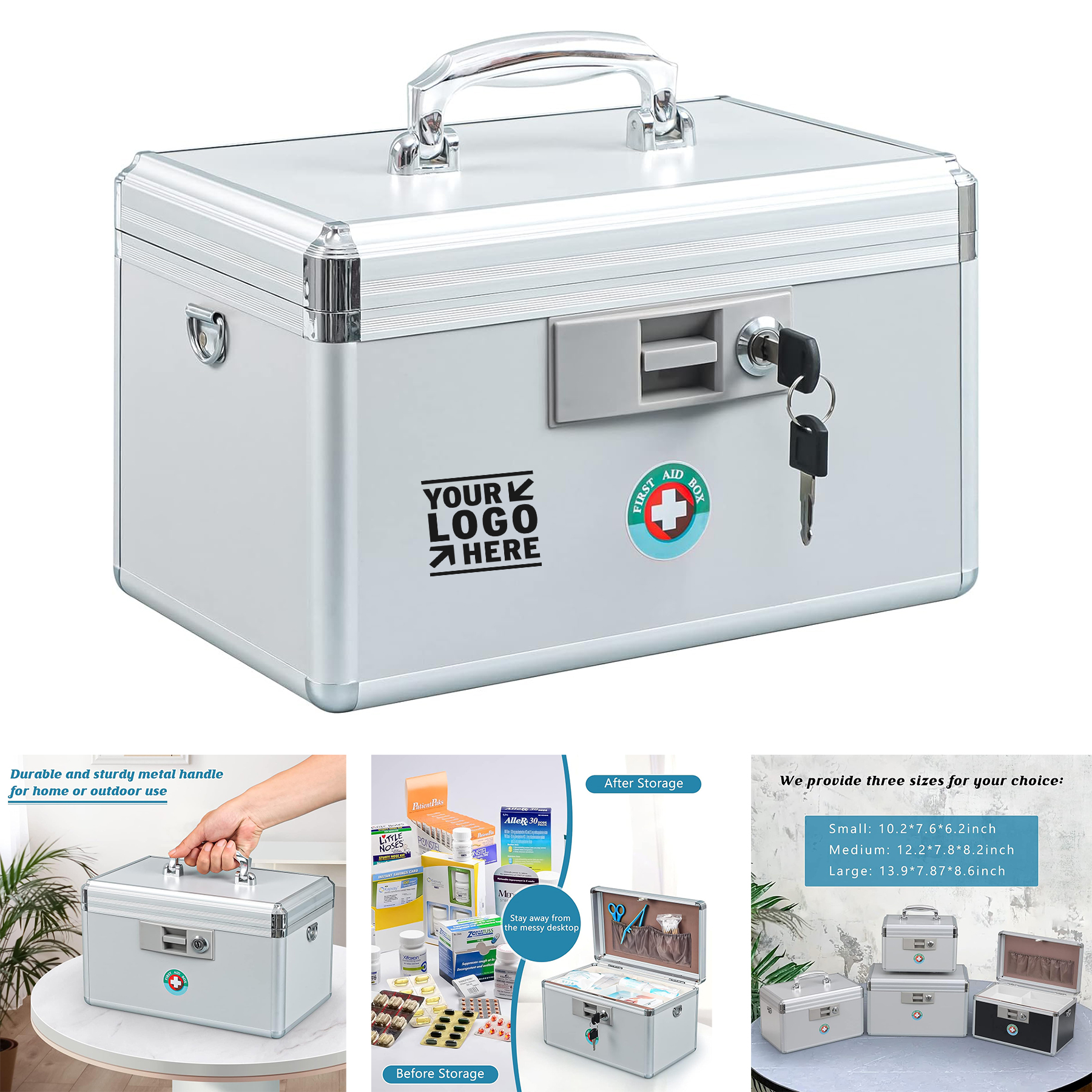 12.2'' x 7.8'' x 8.2'' Locking Key First Aid Medicine Drugs Storage Box 2