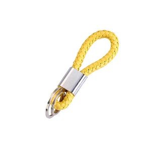 Chic Dual Rings Weaved PU Leather Keychain 6