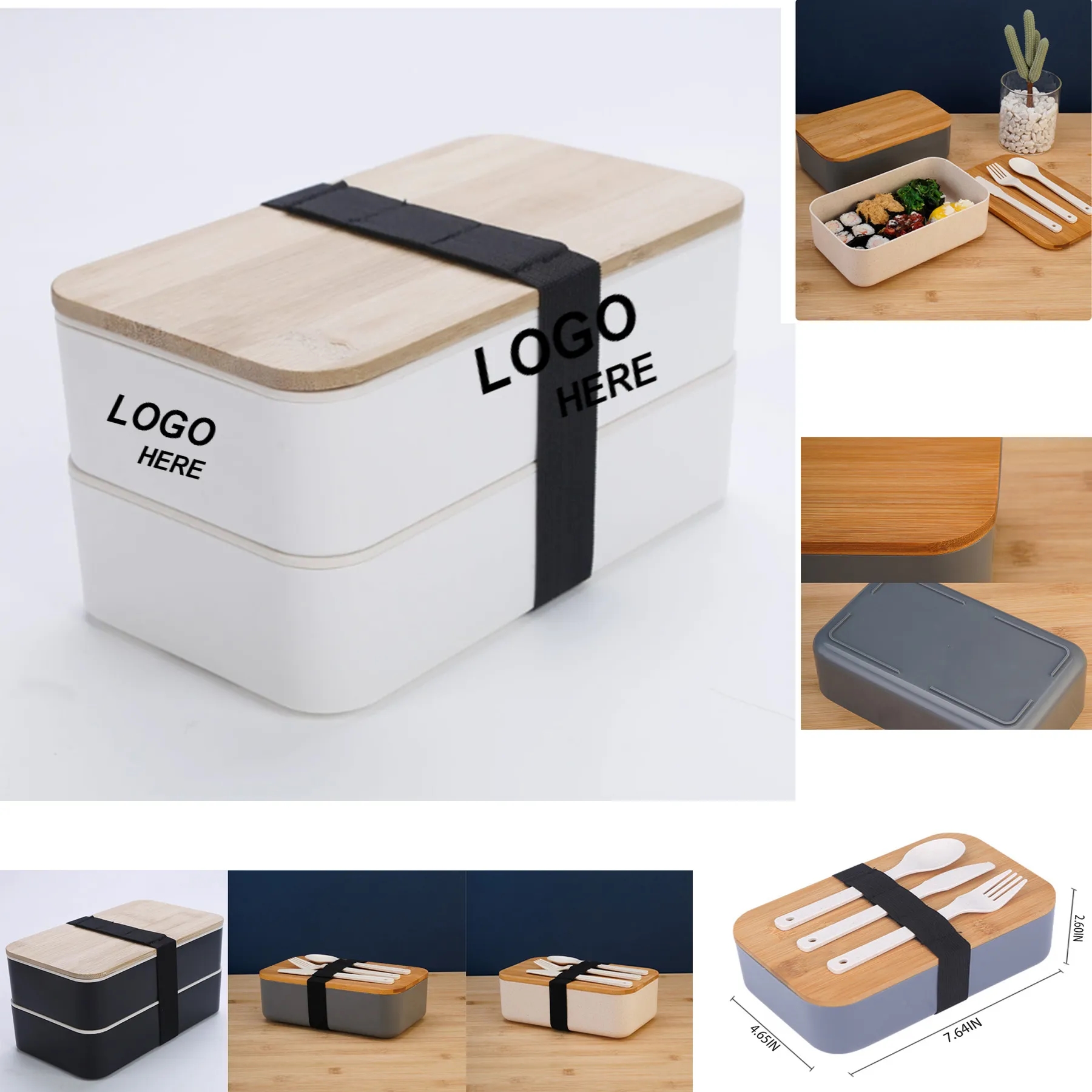Eco-Friendly Wheat Straw Lunch Box with Wooden Lid 4