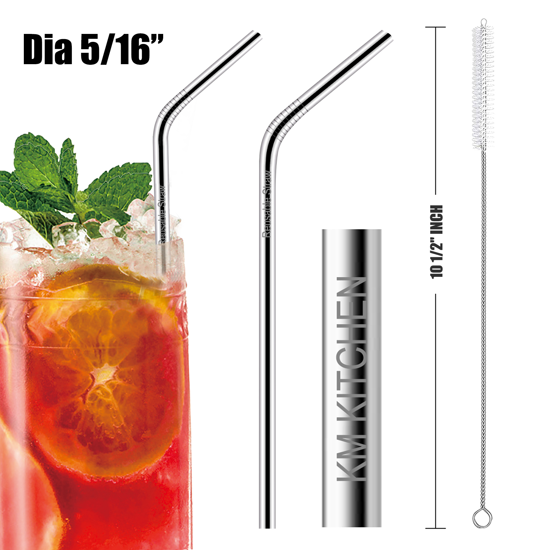 10 1/2"L 5/16"Dia Stainless Steel Straws 1