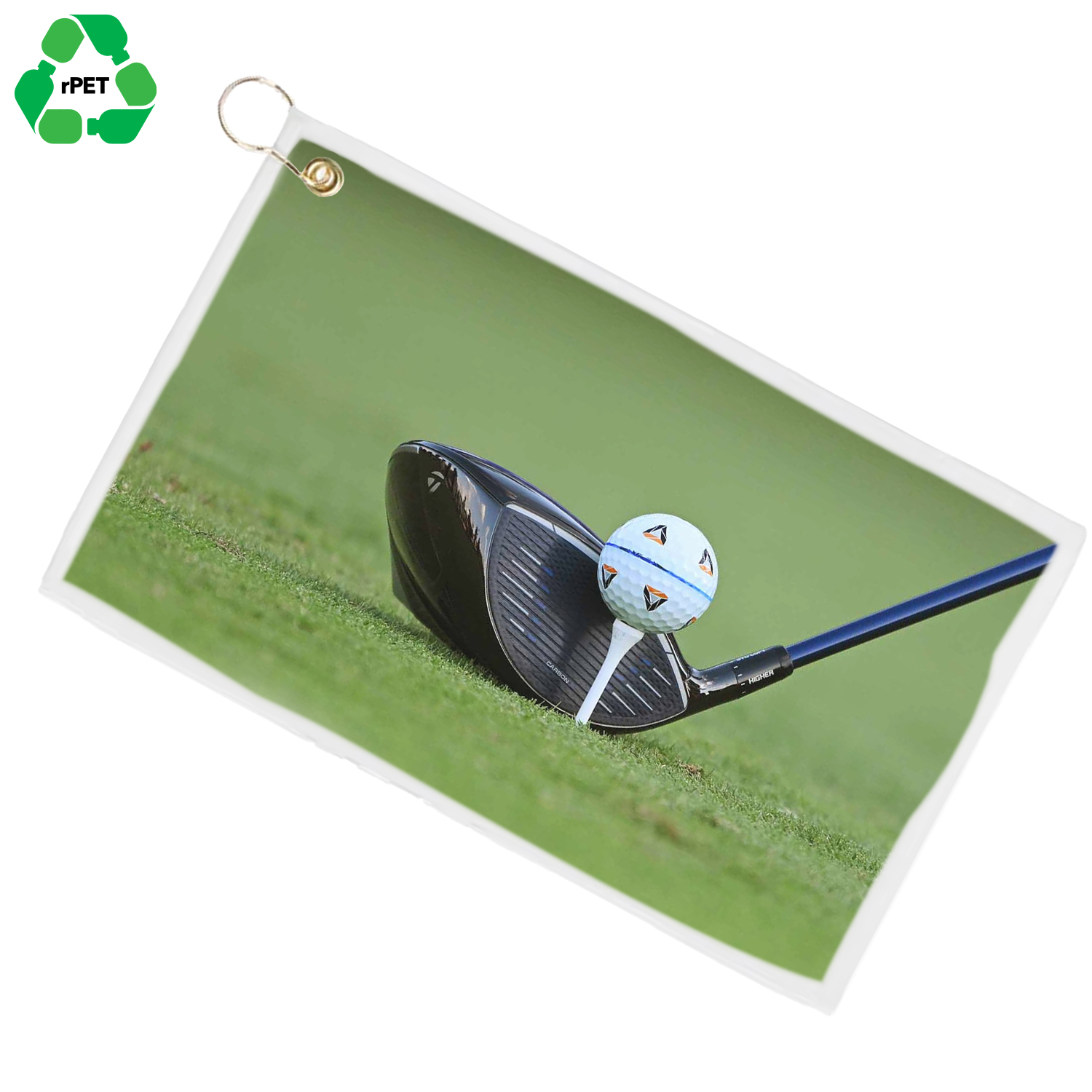 12"x 20" Eco-friendly rPET Sublimated Microfiber Velour Golf Towel with Grommet & Carabiner 1