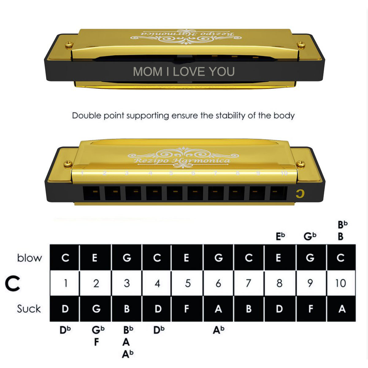 10 Holes C Key Blues Harmonica 2