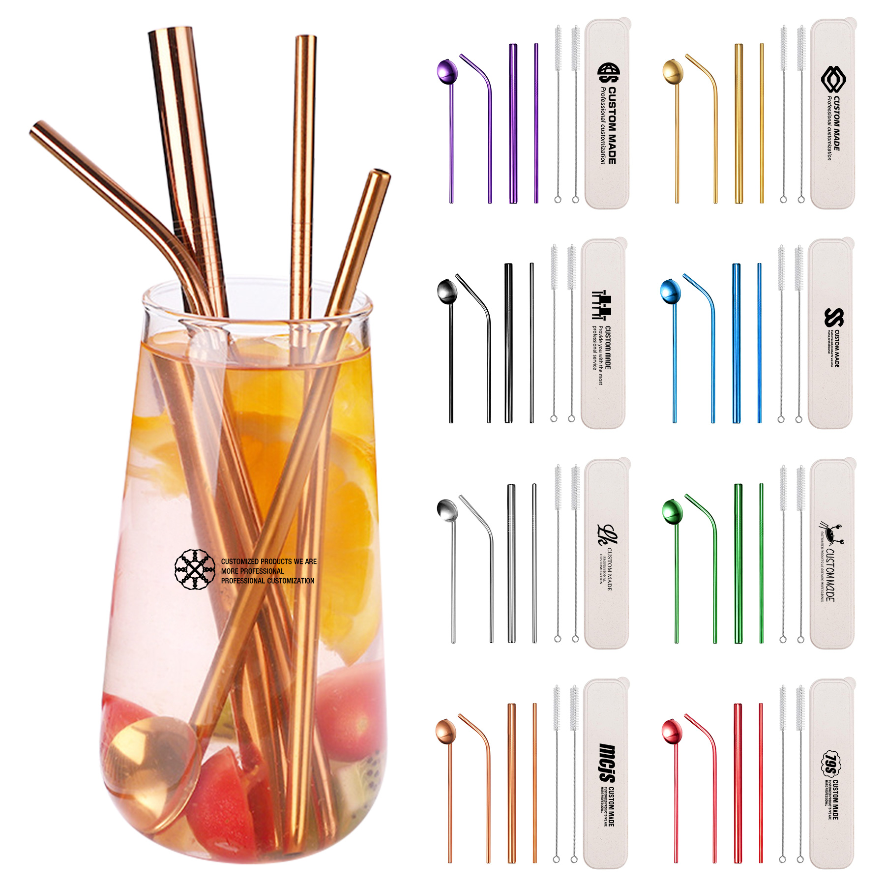 Stainless Steel Straw Set 8