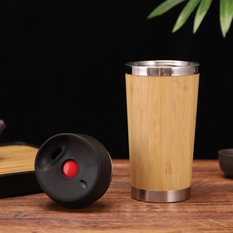 Custom 14 oz Insulated Bamboo Travel Tumbler With Lid 2
