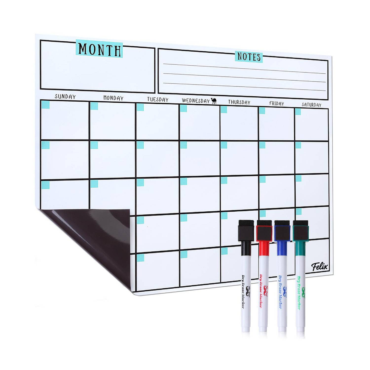 PVC Magnetic Reusable Fridge Whiteboard Calendar w/4 Markers 4