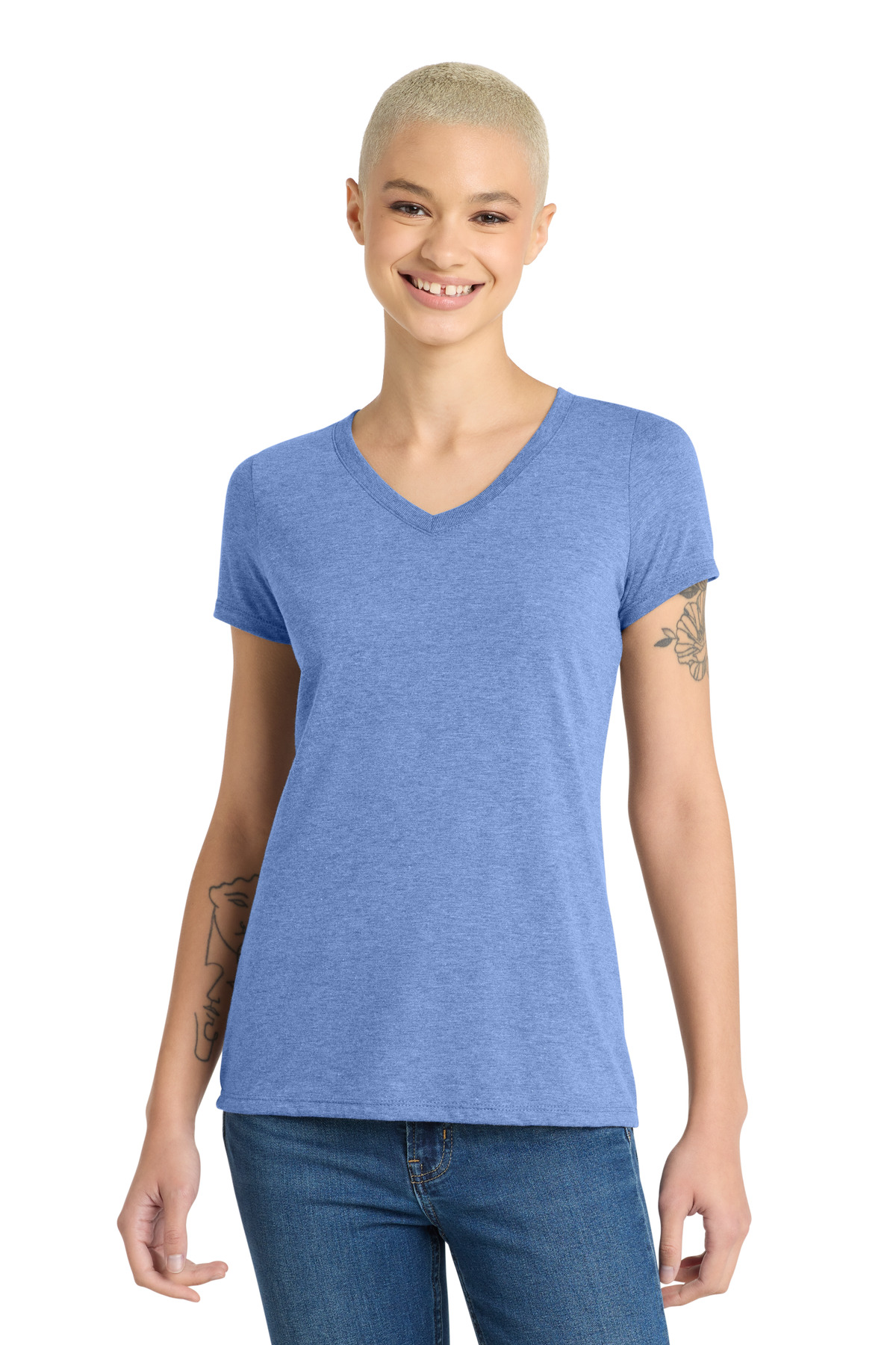 District Women's Perfect Tri V-Neck Tee. DM1350L 128