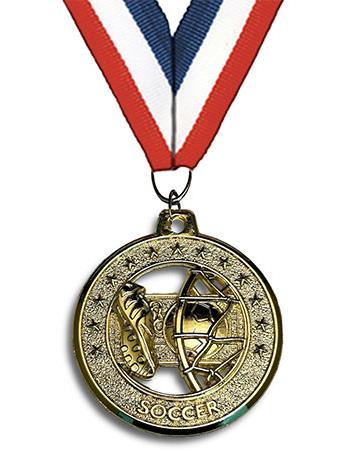 Medallion: 2" Circle Cut Out Soccer Gold wit 2
