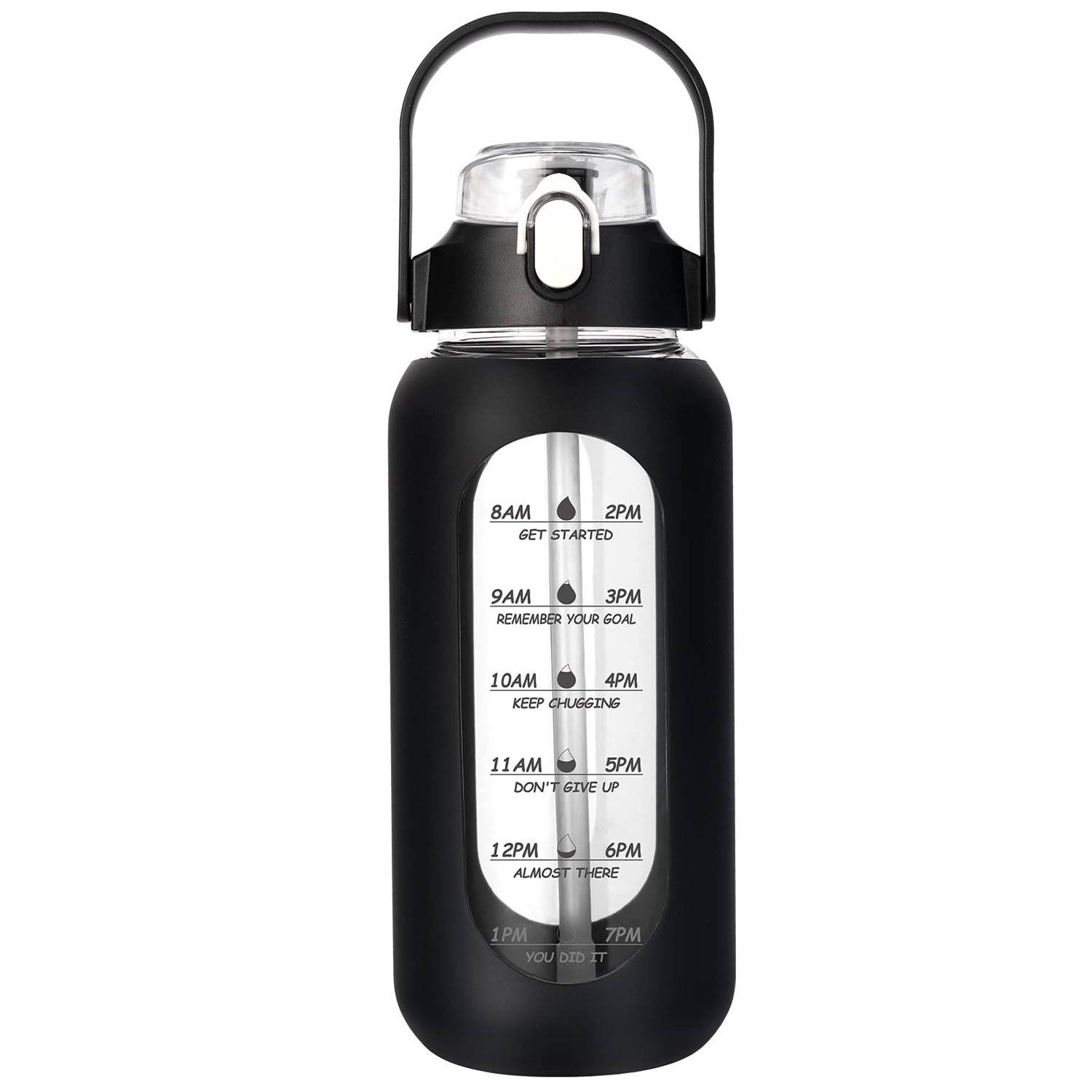 64oz Portable Glass Water Bottle w/ Straw Lid 9