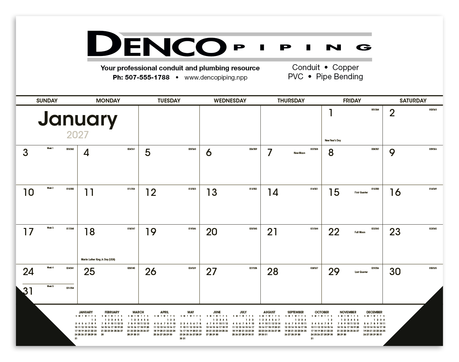 Triumph® Calendars Black & White Desk Pad with Vinyl Corners 6