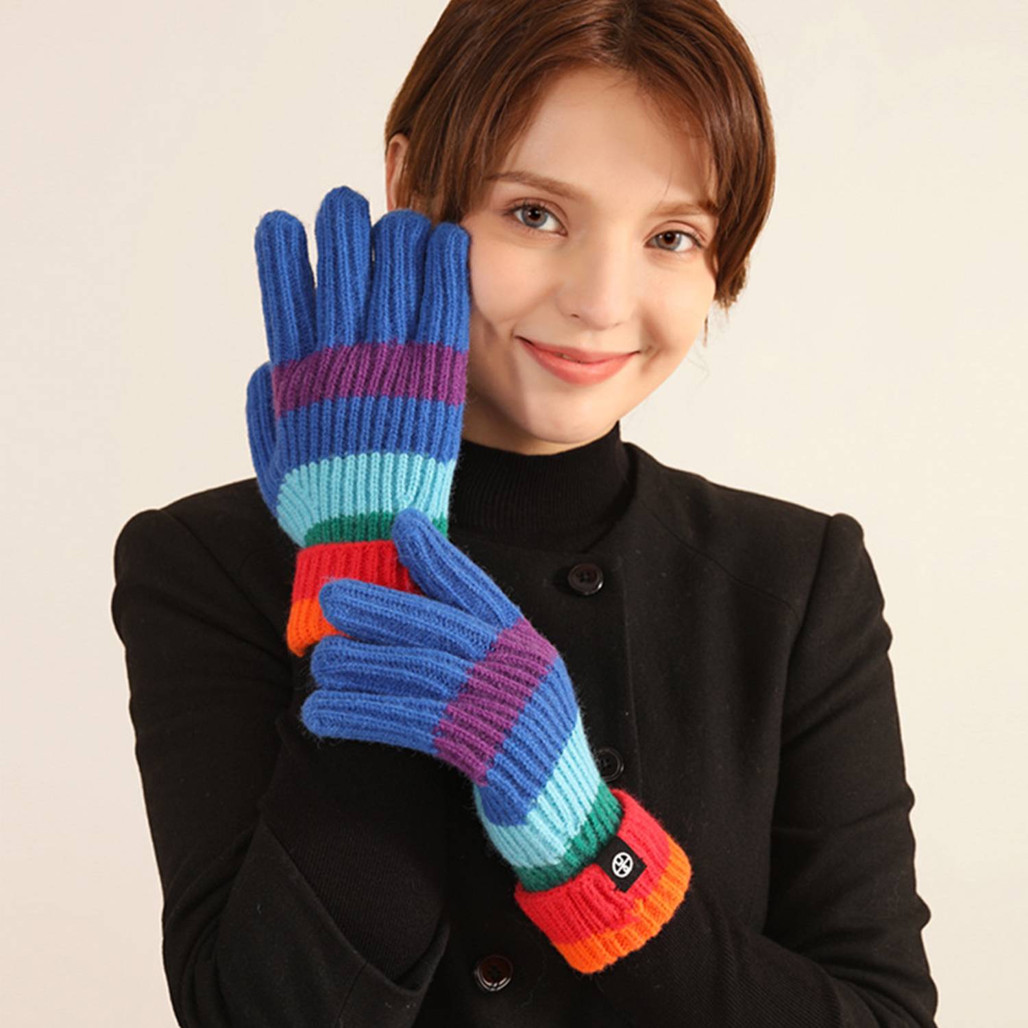 Rainbow Striped Knitted Warm Gloves 4