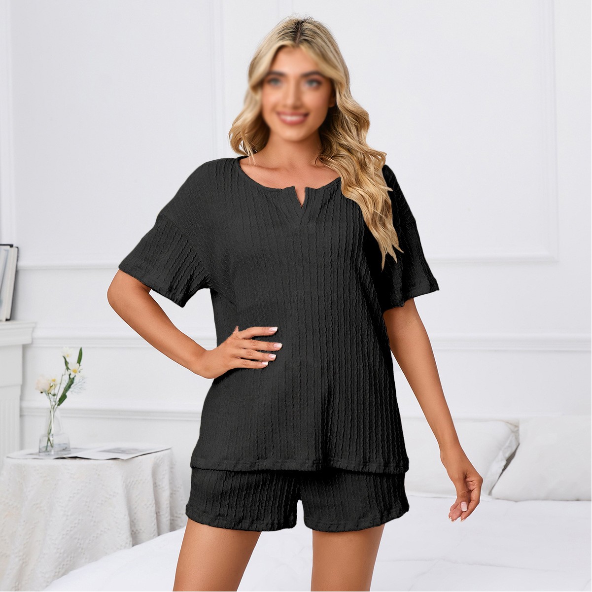 Womens Ribbed Knit Lounge Set 2