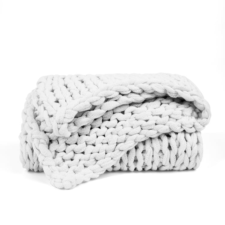Chunky Knit Throw Blanket - Light Gray Acrylic 47" x 59" 1