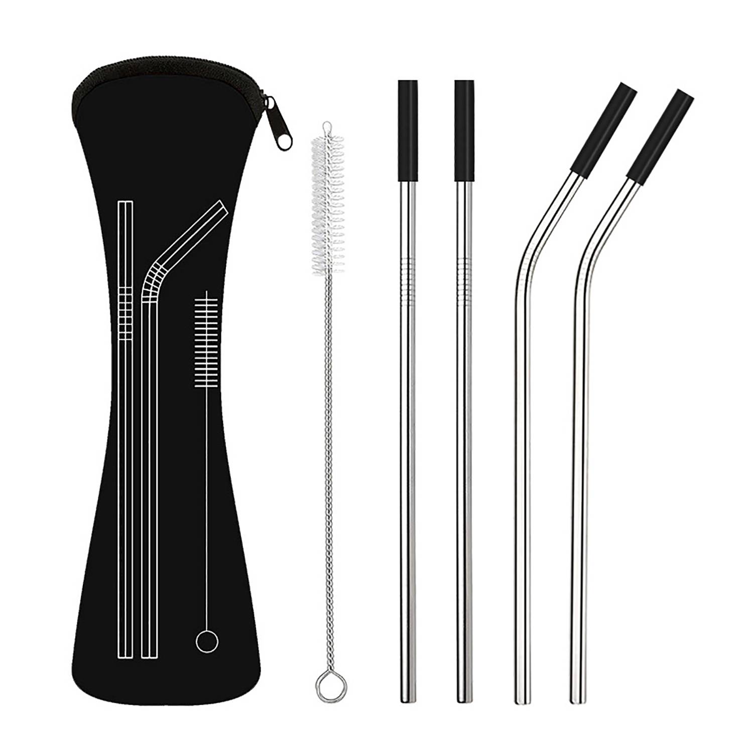 Silicone Tips Stainless Steel Straws Set w/ Bag 7