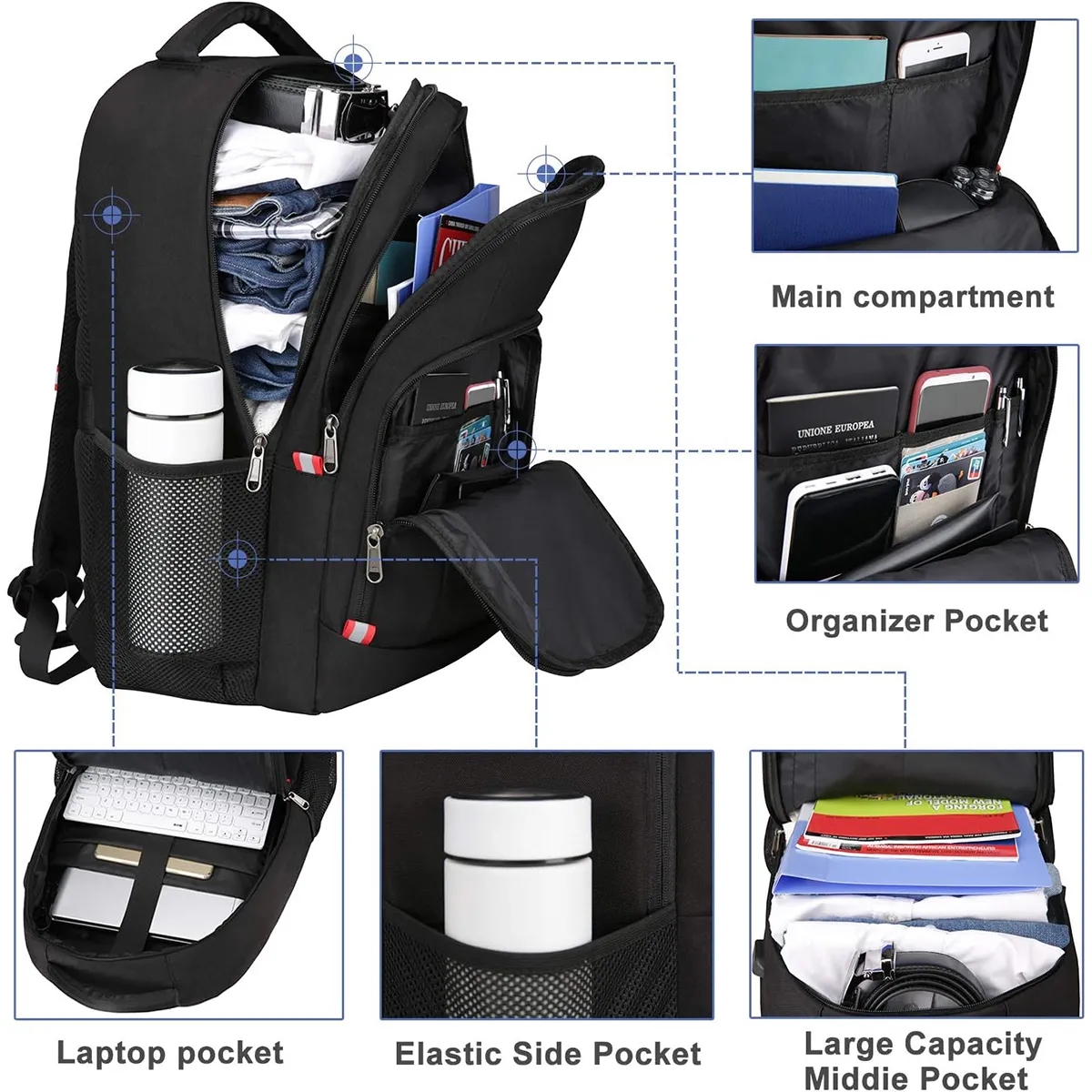Large Anti Theft Travel Backpack With Headphone USB Port 5