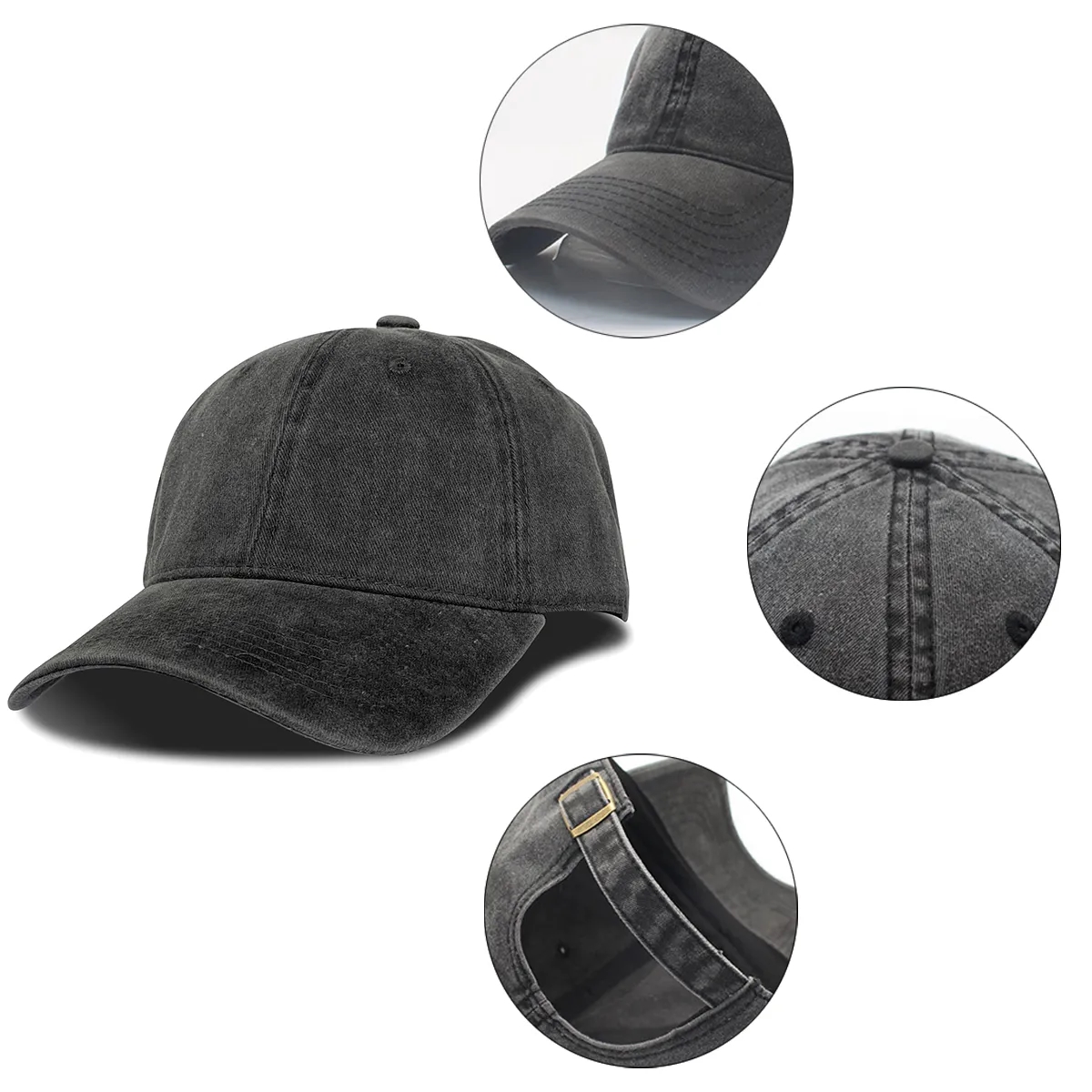 Washed Cotton Baseball Cap with Adjustable Strap 2