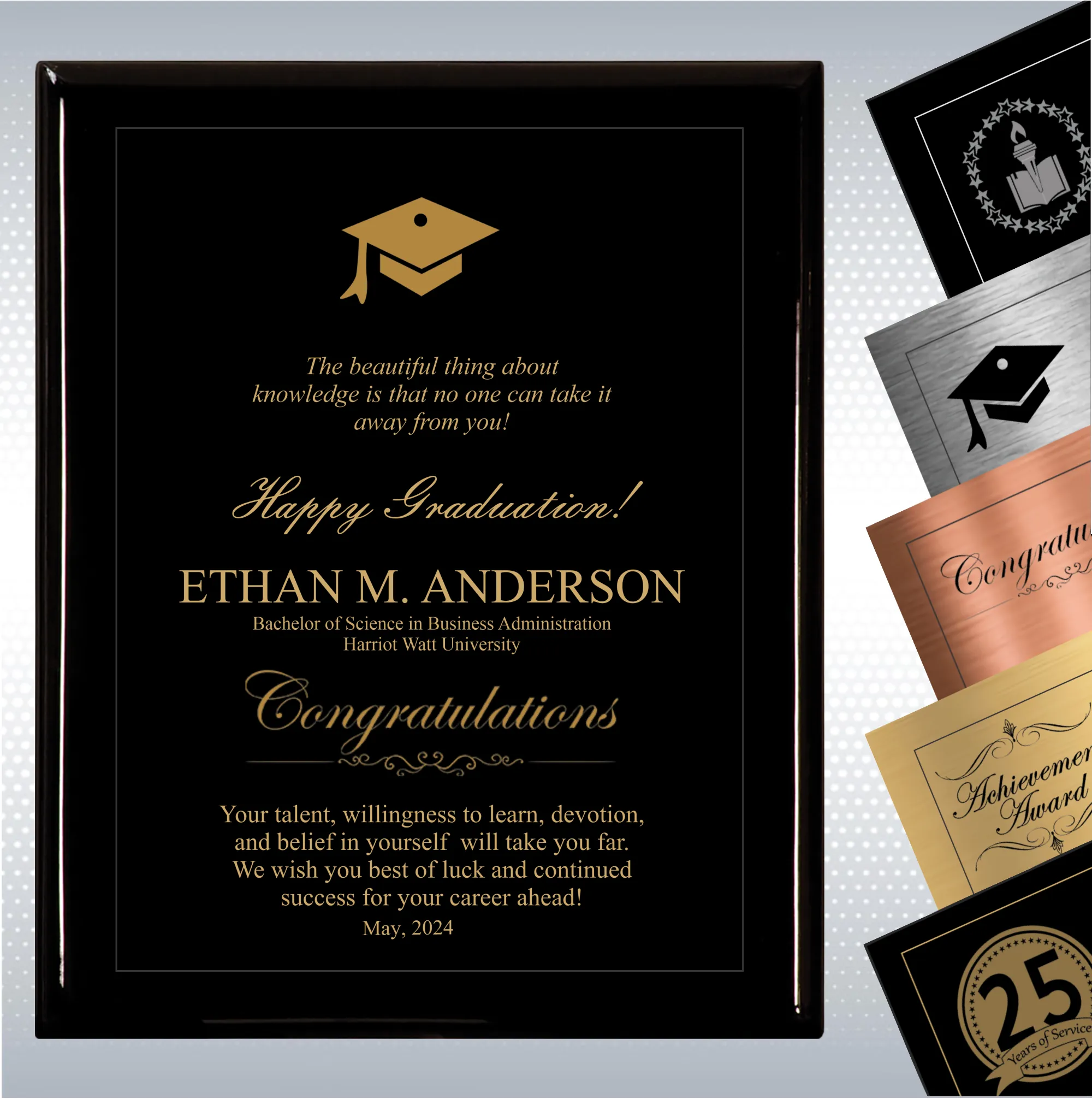 Black Piano Finish Wood Plaque Graduation Gift 21