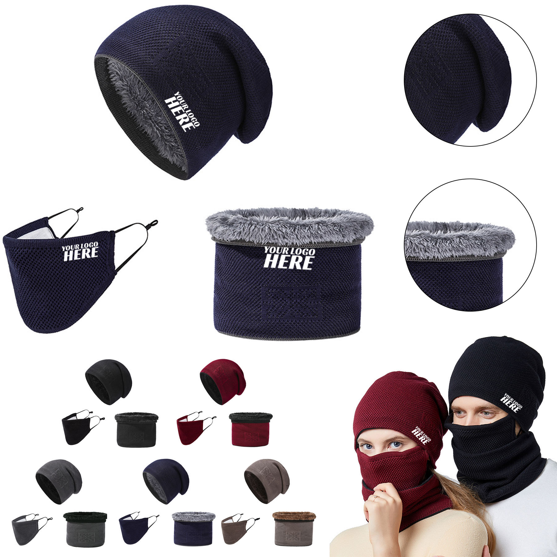 Unisex Crochet Caps Scarf Breath Mask Warm Set 2