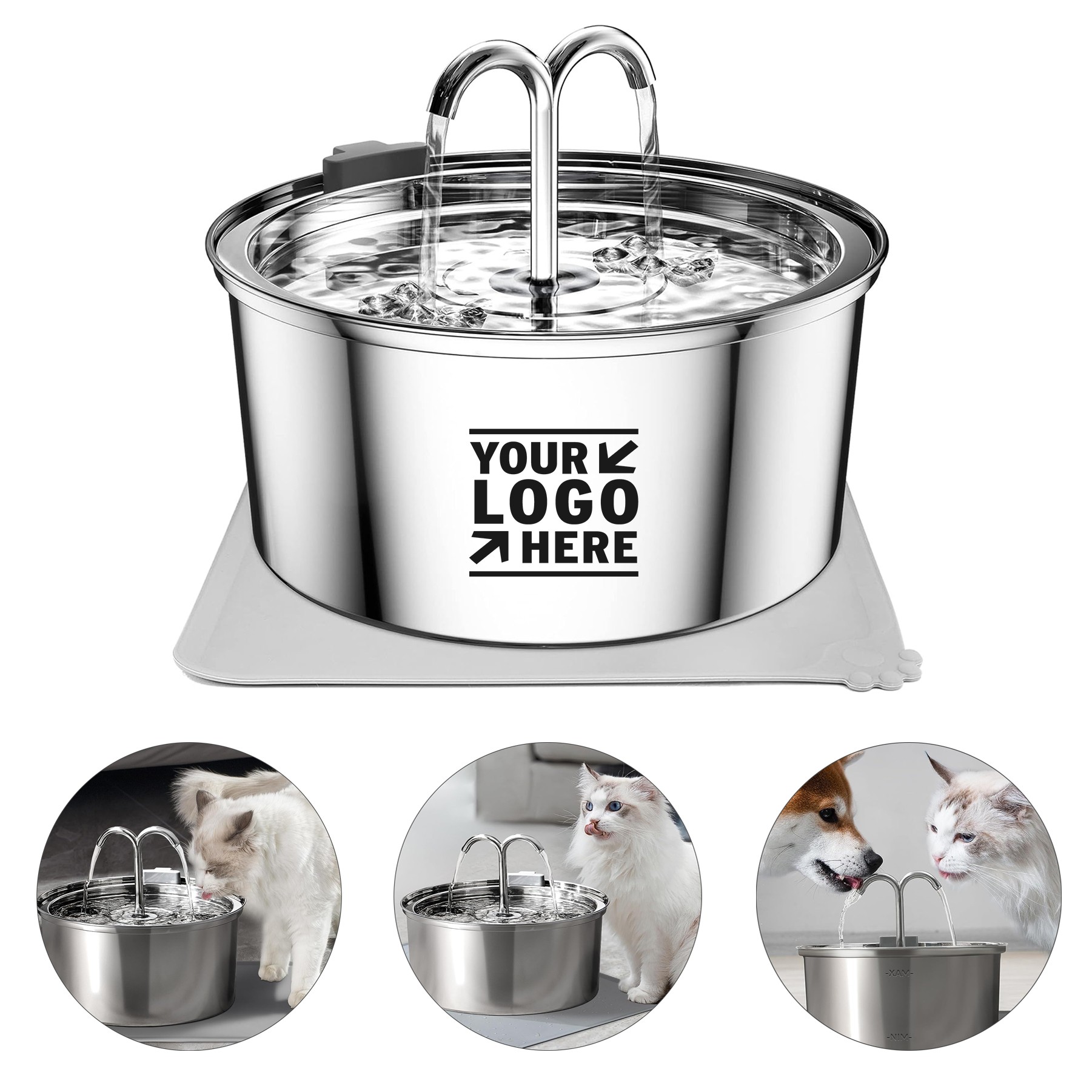 3.2L/108oz Automatic 304 Stainless Steel Pet Cat Dog Water Fountain Dispenser 3