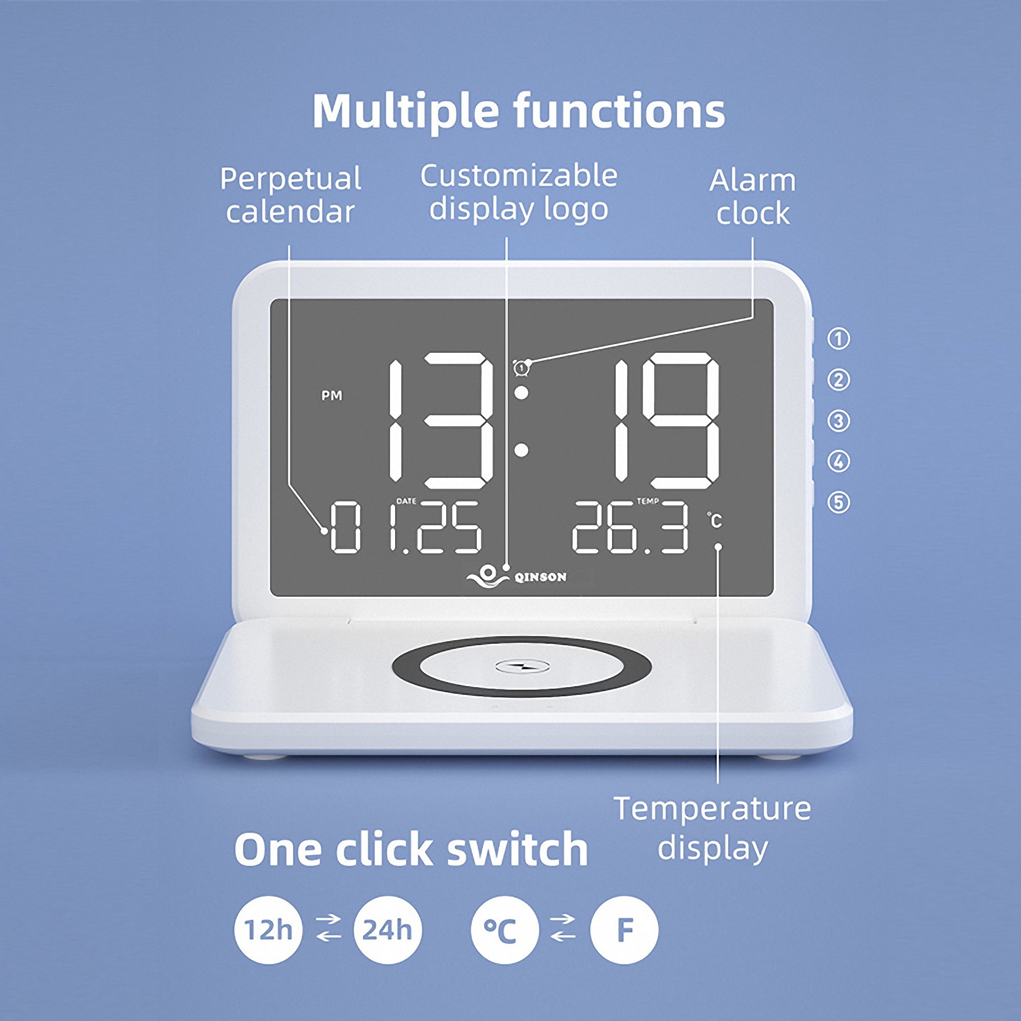 15W Wireless Charger with Alarm Clock 2