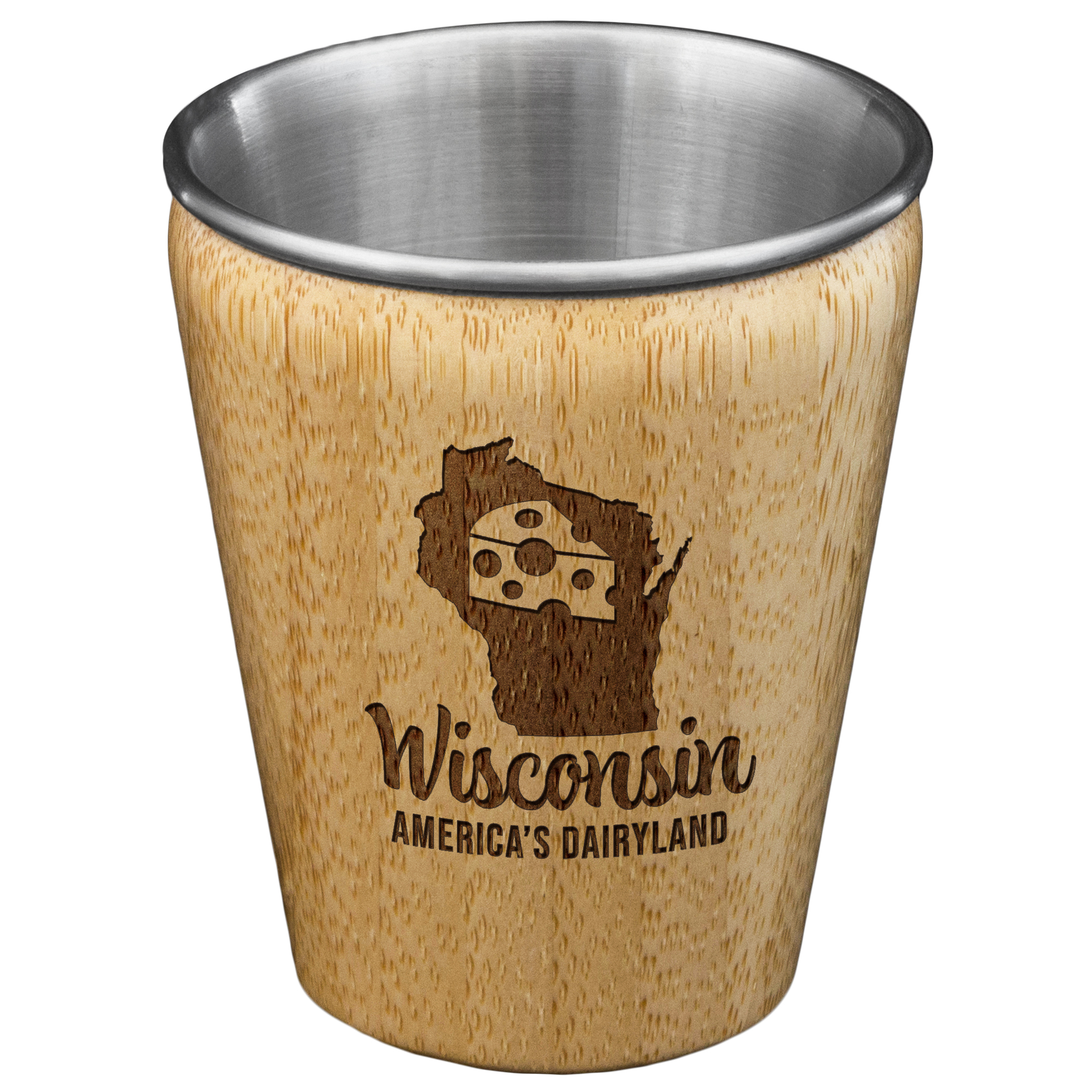 Wisconsin State Bamboo and Stainless Steel Shot Glass