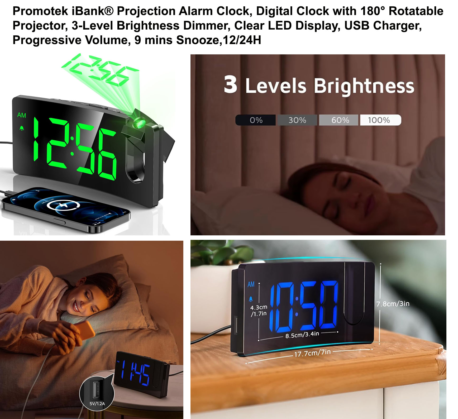 iBank ® Projection Alarm Clock, Digital Clock with 183° Rotatable Projector 1