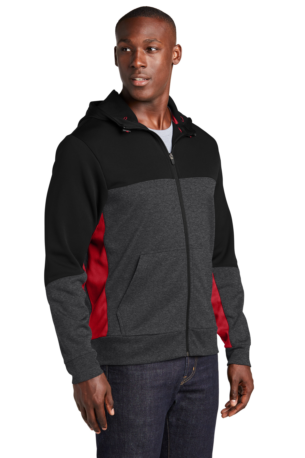 Sport-Tek Tech Fleece Colorblock Full-Zip Hooded Jacket. ST245 2