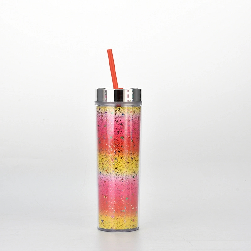 Custom Transparent AS Plastic Sequin Straw Tumbler 5