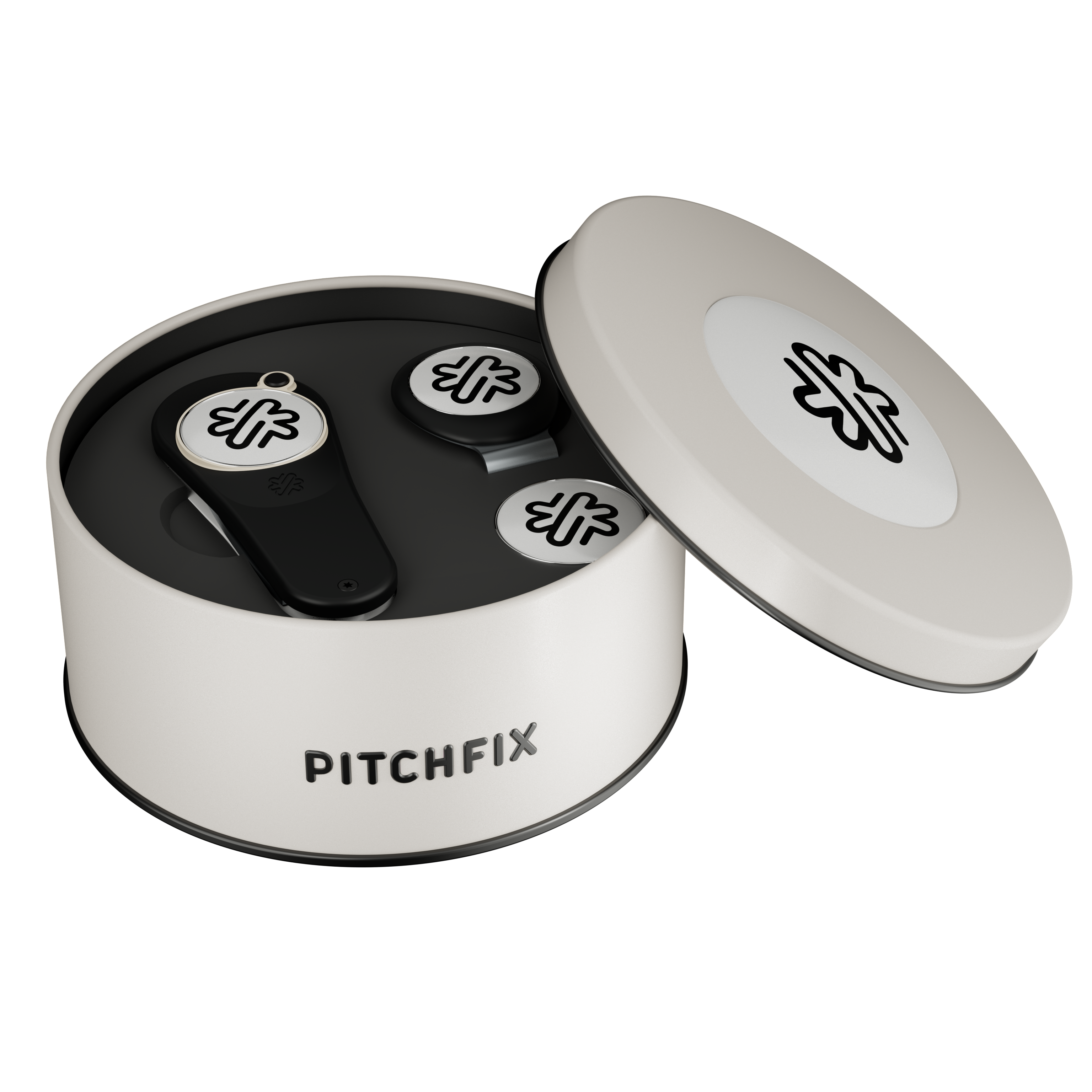 Pitchfix Original Golf Divot Tool in Round Tin with Hat Clip & Extra Ball Marker