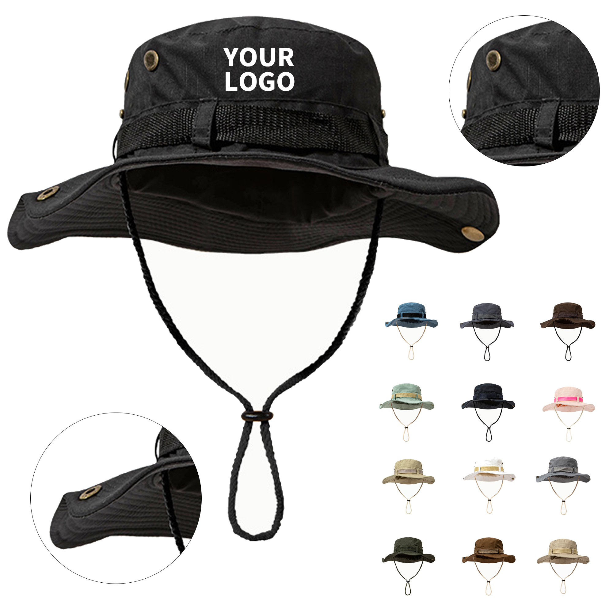 Polyester Boonie Hat With Wide Brim 14.2" By 4.3" 4