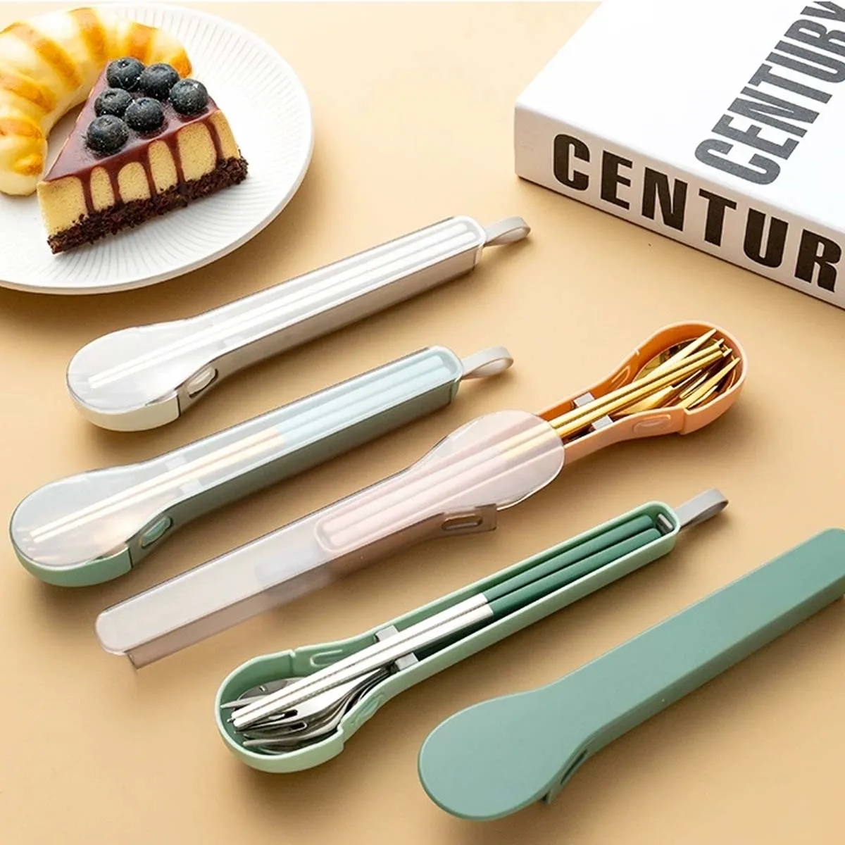Portable Travel Dinnerware Set with Spoon Fork Chopsticks 2