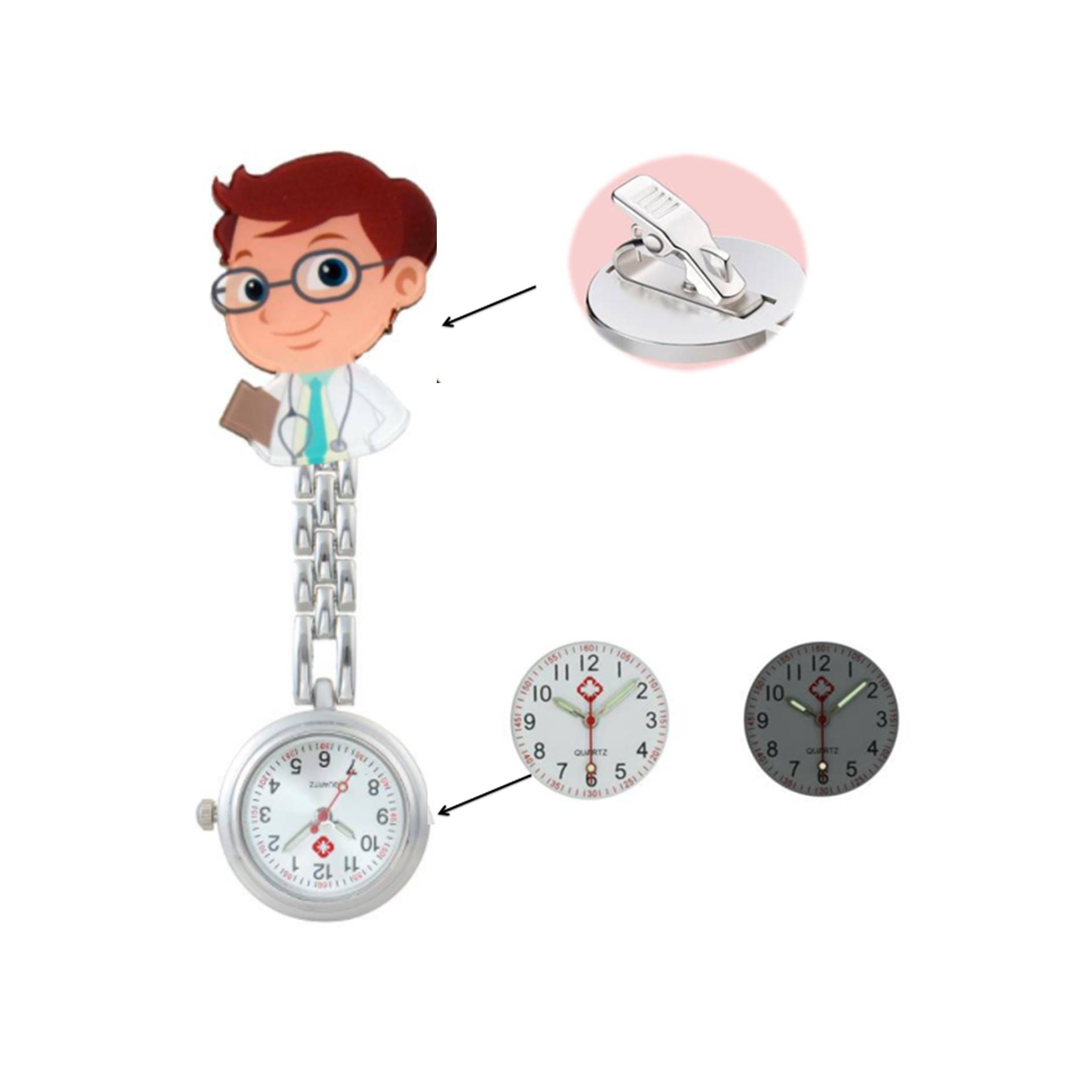 Pocket Alloy Clip Cartoon Nurse Watch 3