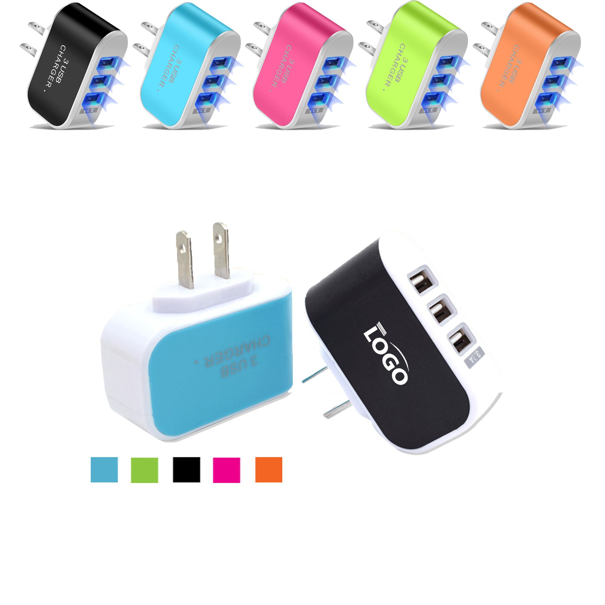 MOQ 100pcs 3 USB Led Luminous Charger 2