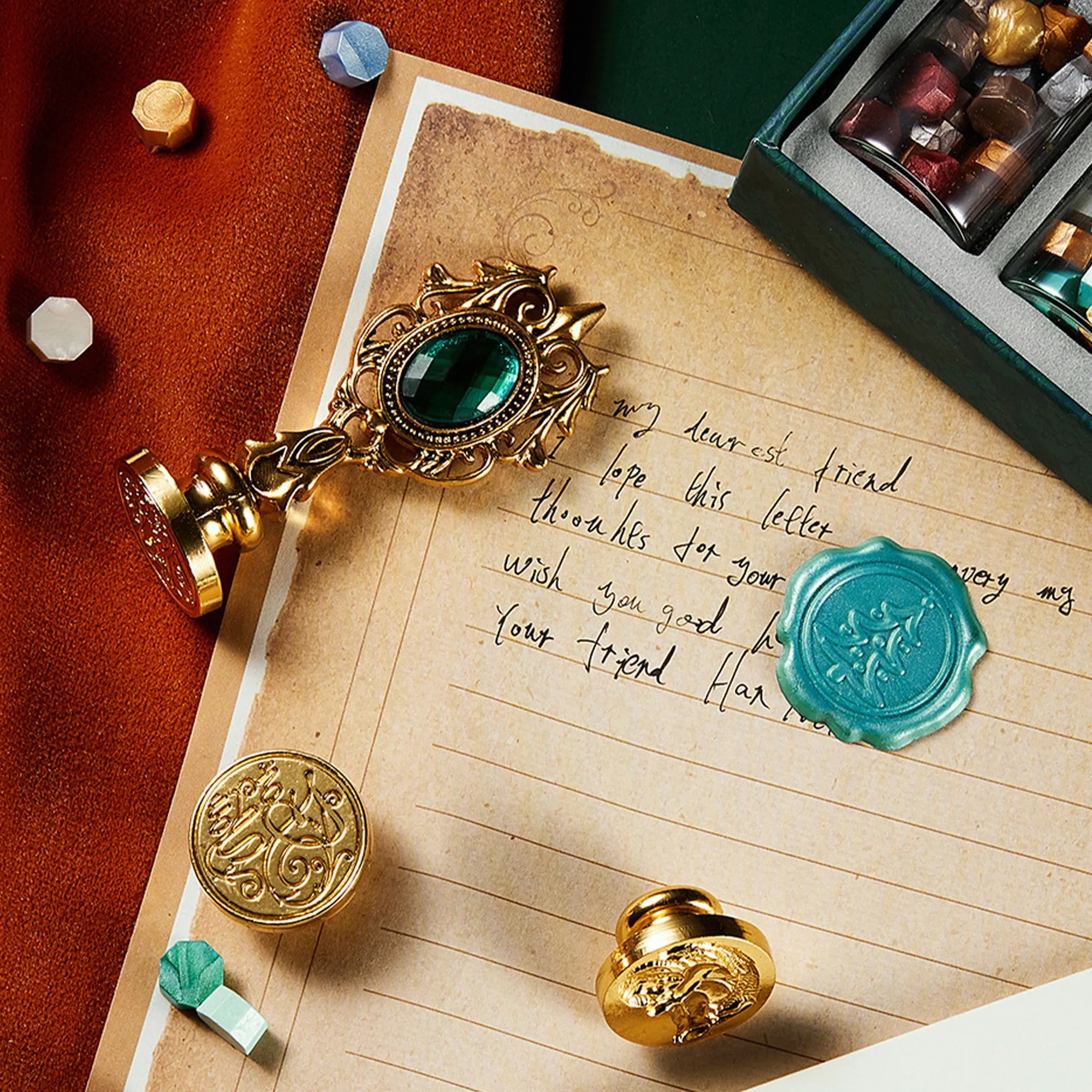 Elegant Vintage Wax Seal Stamp Set With Wax Beads For Gifts 4