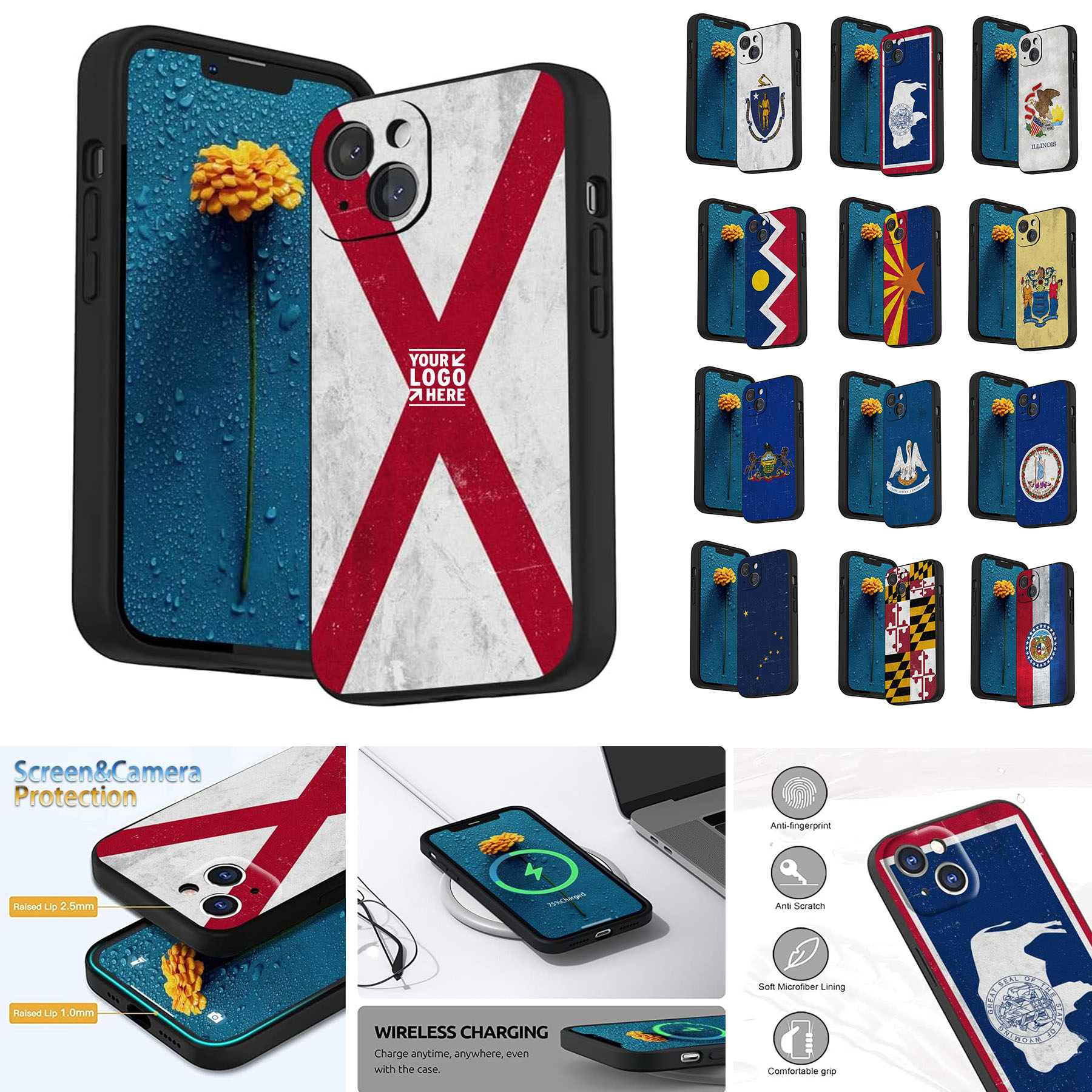 Men Women Alabama State Flag Cool Fashion Pattern Design iPhone 13 Silicone Case Phone Protecor
