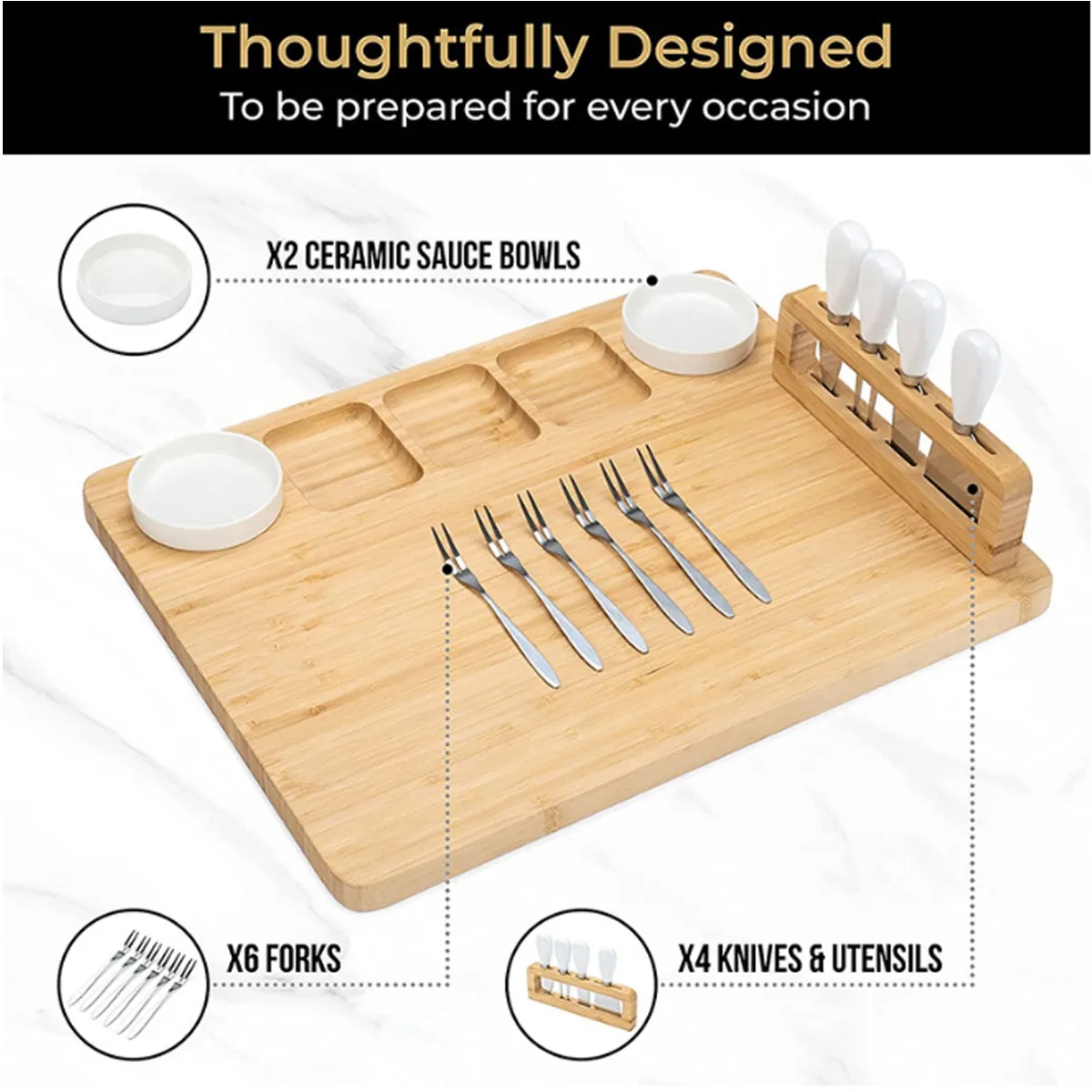 Large Charcuterie Bamboo Cheese Board Knife Set 5