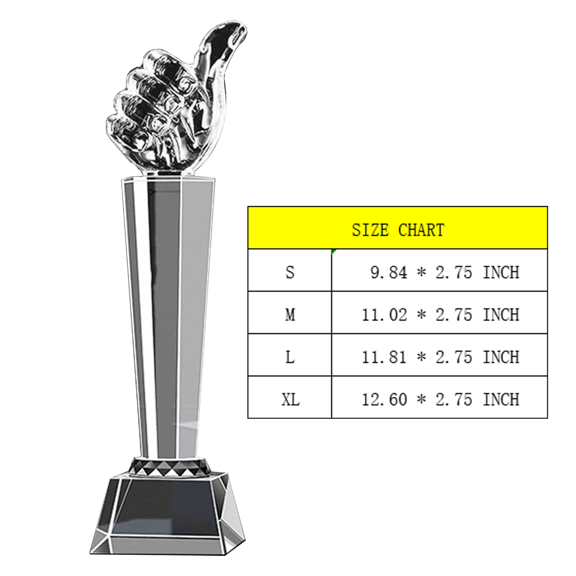 MOQ5 Engraved Thumb Up Crystal Trophy 3