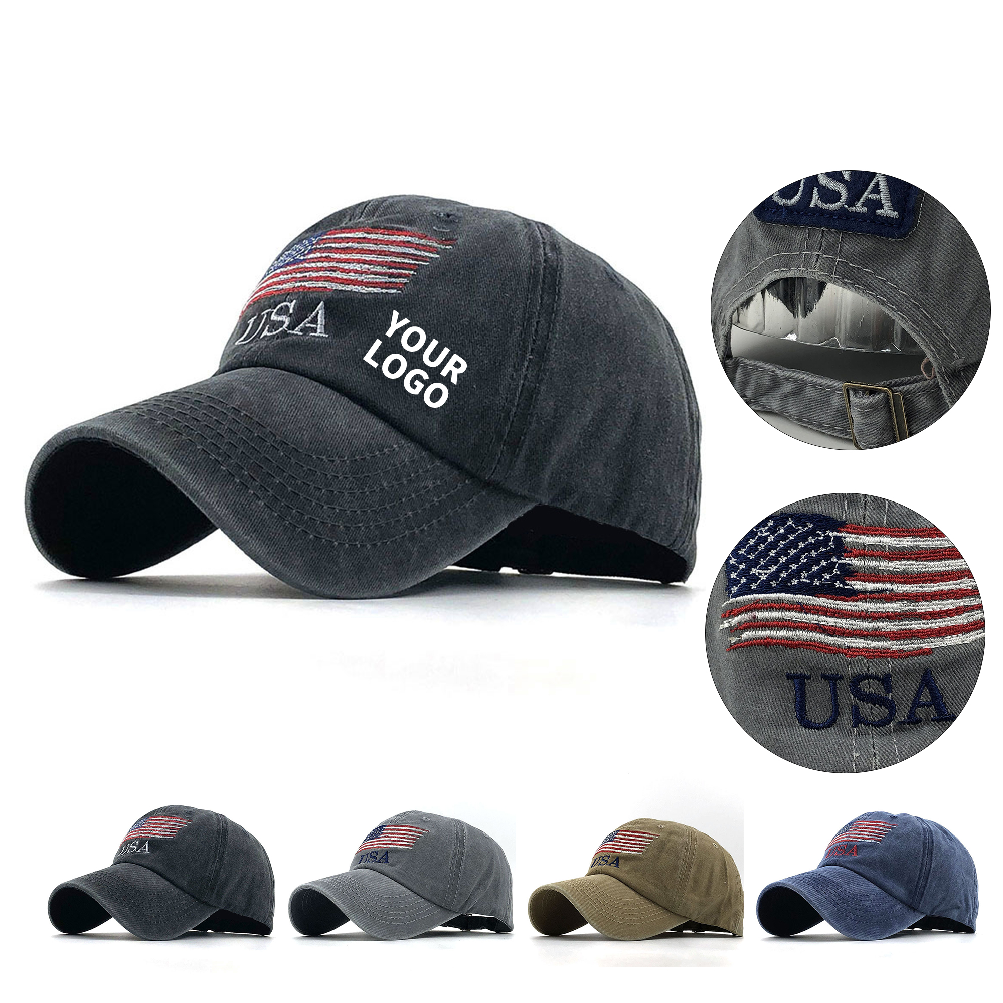 Distressed Six Panel Sports Cap Adjustable Closure 10.5" x 7.5" x 5.3" 5