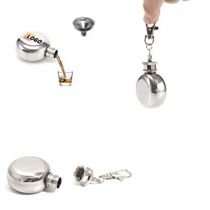 1oz Round Stainless Steel Flask With Key Chain 2
