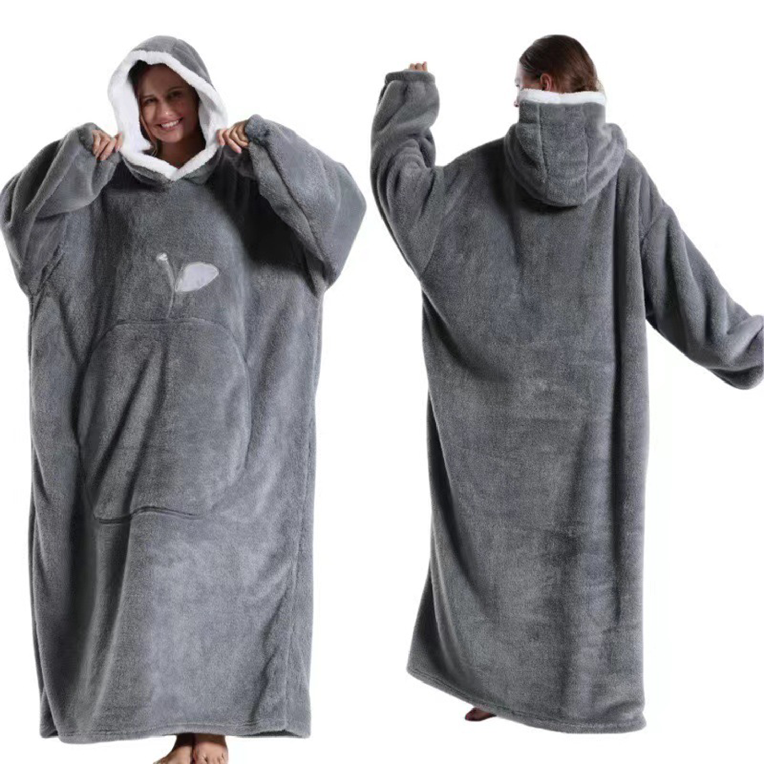 Oversized Long Wearable Sherpa Flannel Fleece Lazy Blanket 10