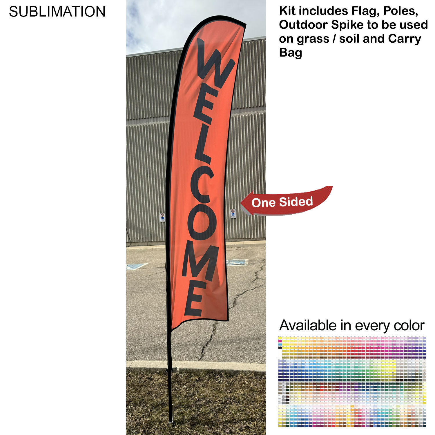 10' Small Feather Flag Kit, Full Color Graphics One Side, Outdoor Spike base and Bag Included 12
