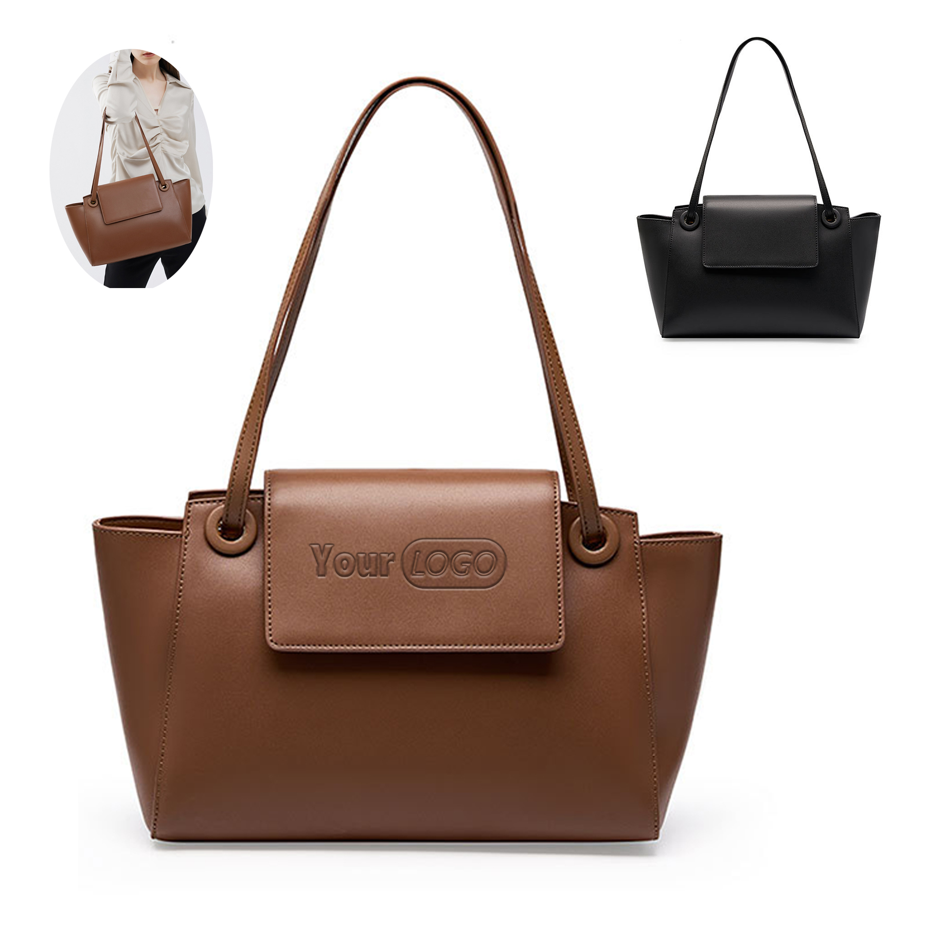 Genuine Leather Simple and large-capacity shoulder tote 2