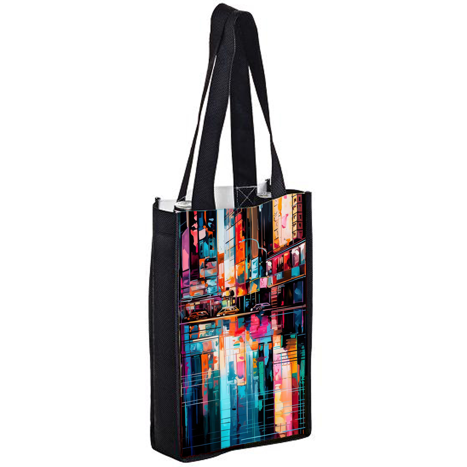 Sublimated PET Non-Woven Double Bottle Tote Bag w/ Gusset - 2 Sided (7" x 12" x 3") 1