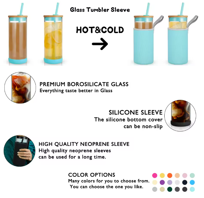 24 oz Glass Tumbler With Straw And Bamboo Water Bottle 5