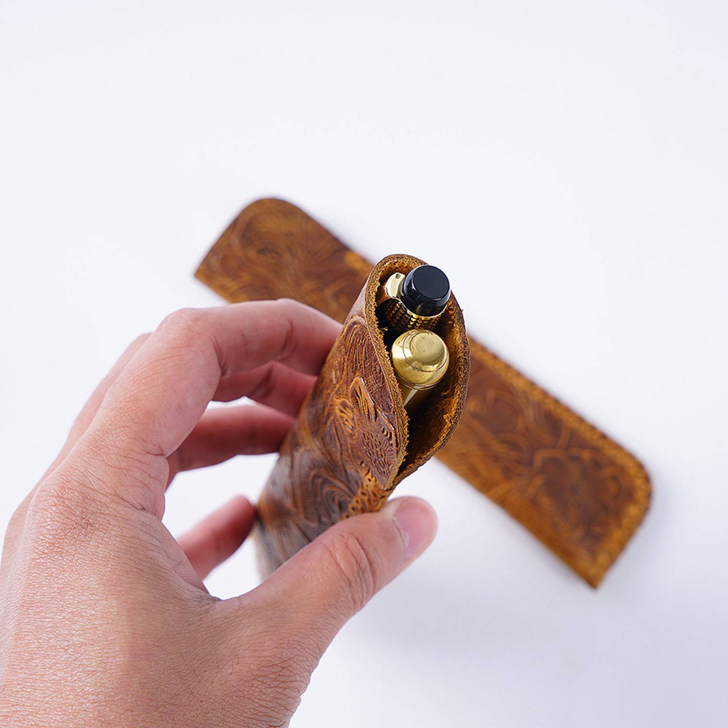 Vintage Carved Cowhide Leather Pen case/Sleeve 4