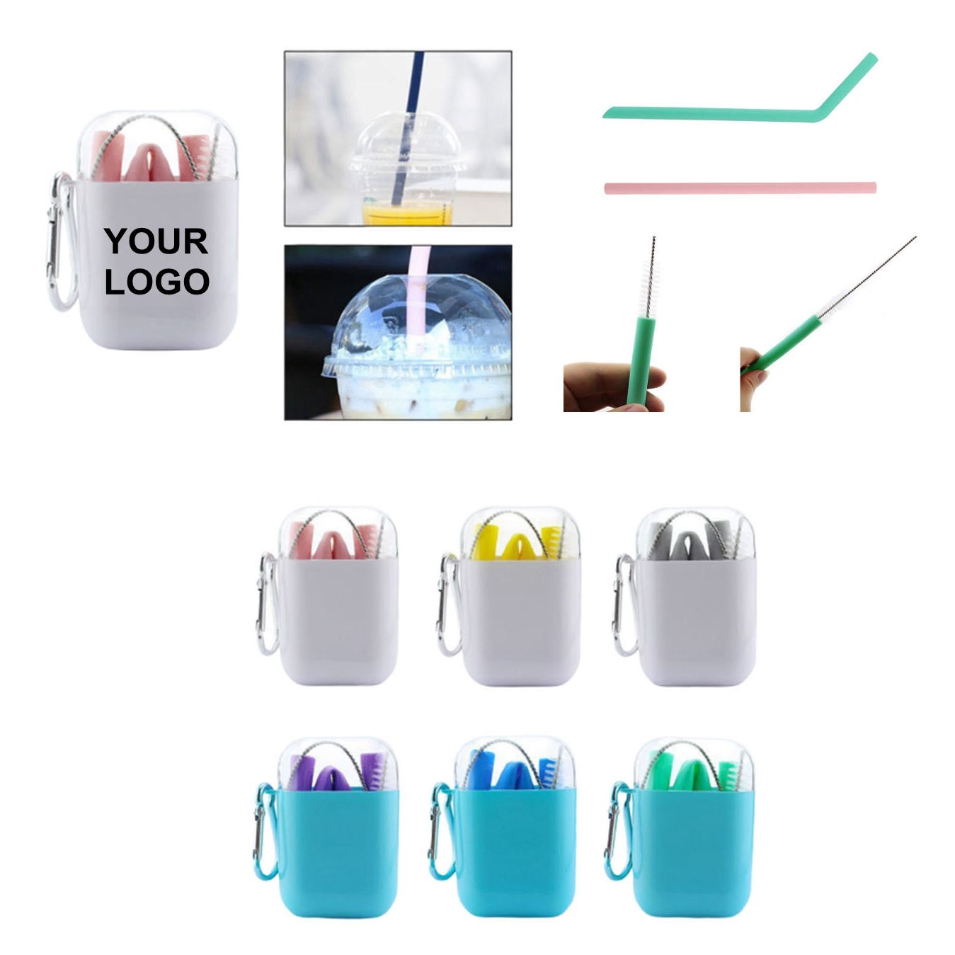 Collapsible Food-Grade Silicone Drinking Straws Set 2